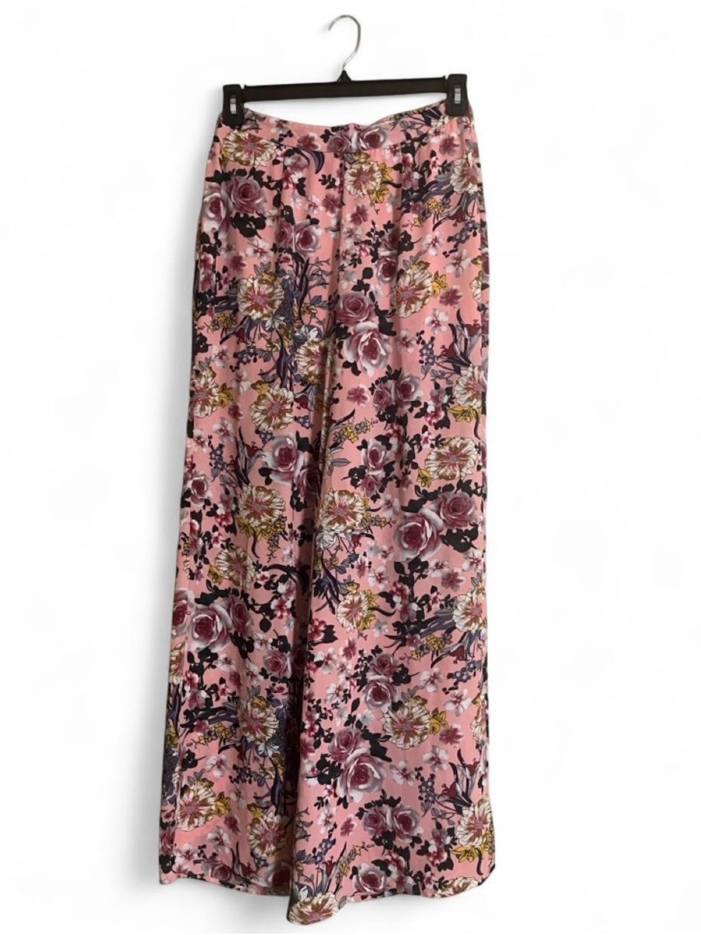 TOBI Pants Sz L Pink Floral Wide-Leg Palazzo Pleated Hidden Shirts Flowy Comfy